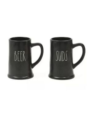 Rae Dunn Black Beer Steins BEER&SUDS NWT